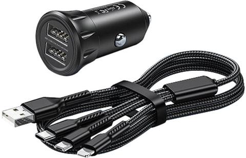 Remax  RCC236 Vanguard Series 2.4A Car Charger + 3-in-1 Charging Cable - Black - Brand New