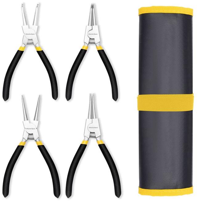 MasterSpec  7" Nickel Coated Circlip Pliers Set Snap Ring Remover Rolling Pounch in Black/Yellow in Brand New condition