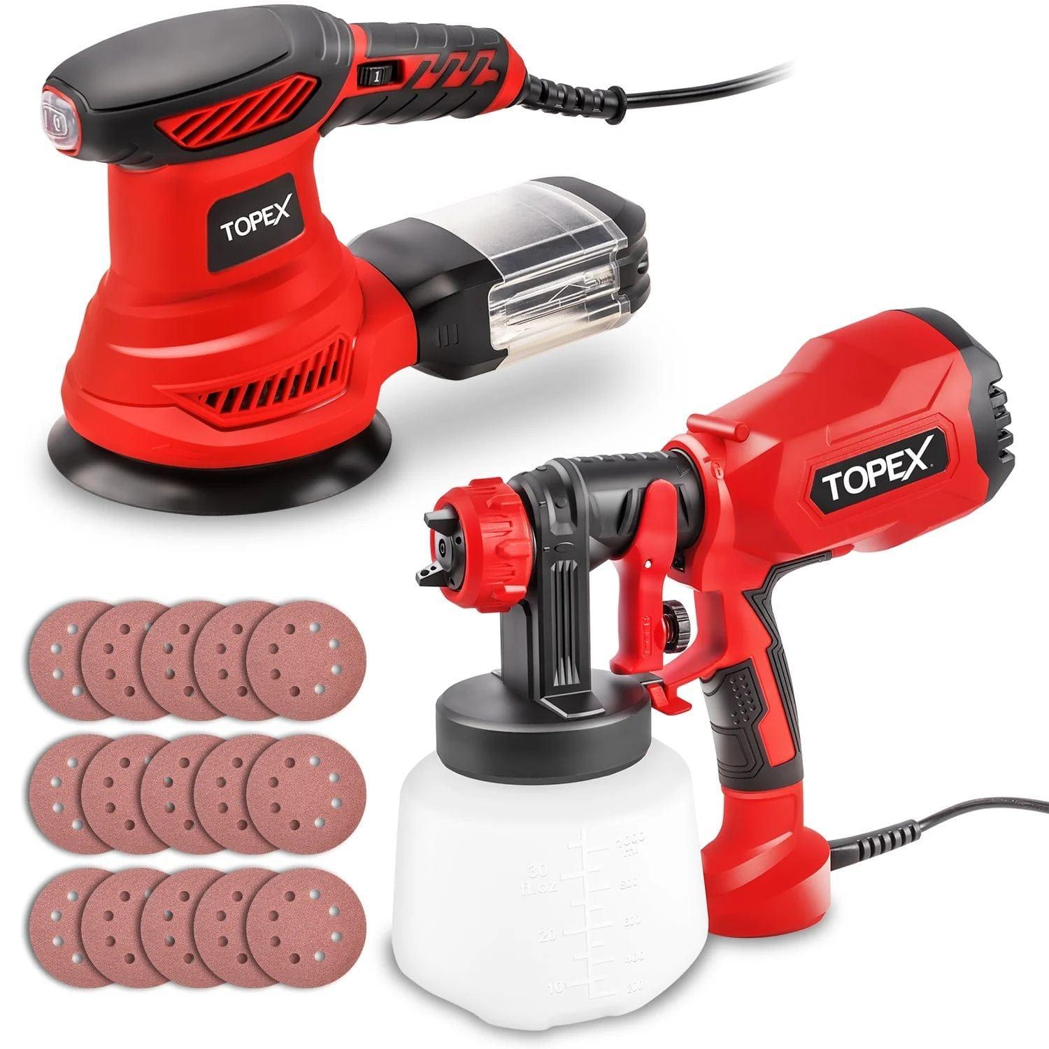 Topex  Tool Combo Handhold Electric Paint Sprayer Gun & Random Orbital Sander Polisher - Black/Red - Brand New