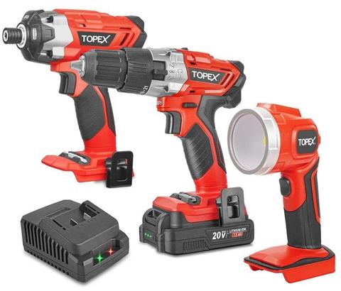 Topex  20 V Cordless Kit w/ Fast Charger - Black/Red - Brand New