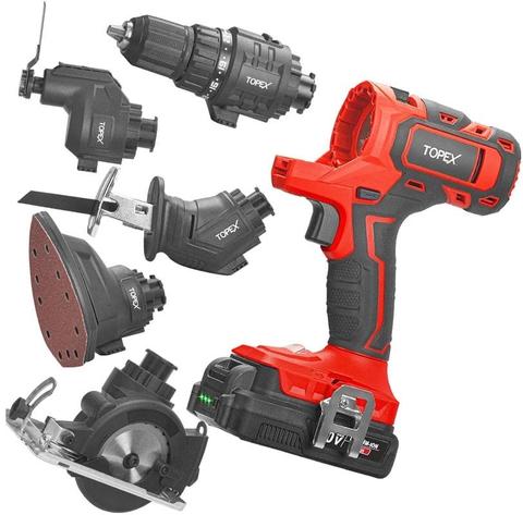 Topex  20V 5-in-1 Power Tool Combo Kit Cordless Drill Driver Sander Electric Saw - Black/Red - Brand New