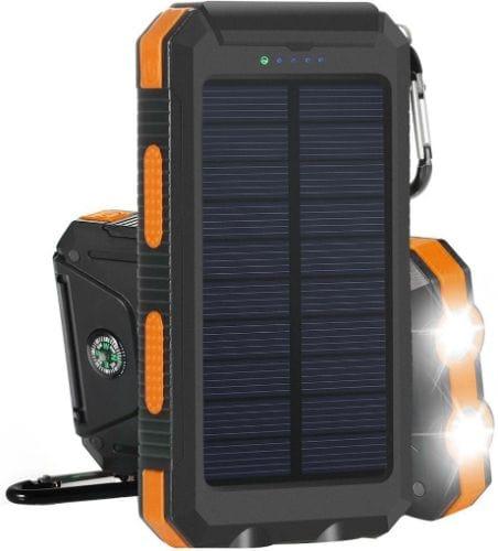 TODO  8000Mah Solar Power Bank Mobile Phone Usb Iphone Charger Led Torch - Black/Orange - Brand New