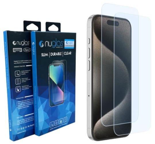 Nuglas  Anti Blue Clear Tempered Glass Screen Protector for iPhone 15 Pro/ iPhone 15 x 2 in Clear in Brand New condition