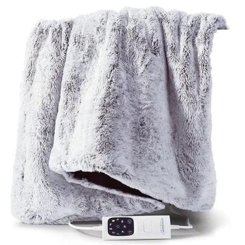 Sunbeam  Heated Throw Blanket Electric Soft Fur Fleece Winter Warm Snug Caravan - Grey - Over Stock