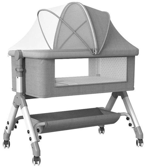 Bopeep  Baby Cot Bed Crib Portable Bassinet Safety Fence Adjustable Bedside - Grey - Over Stock