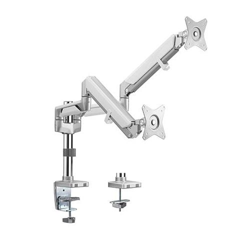 Brateck  Pole-Mounted Epic Gas Spring Aluminum Dual Monitor Arm - Gloss Grey - Brand New
