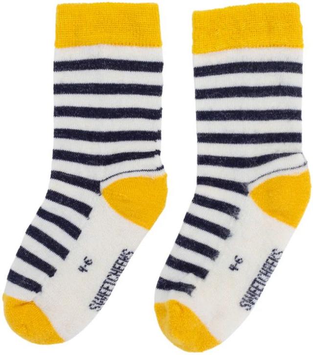 Sweet Cheeks Merino  Baby Merino Gumboot Socks in Navy & Yellow Stripe in Premium condition