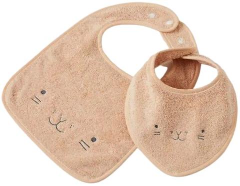 Jiggle & Giggle  Animal Faces Terry Towelling Bibs Set of 2 - Pink Clay - Over Stock