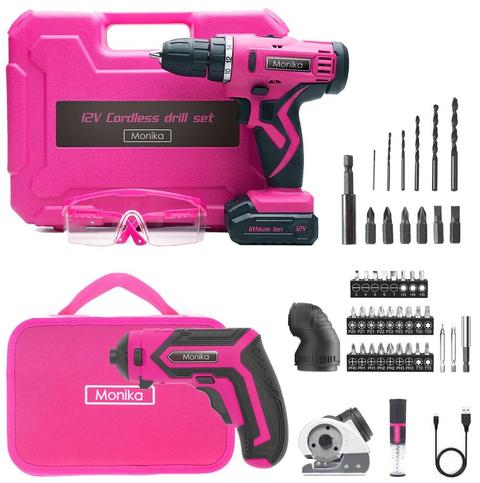 Monika  Pink Tool Combo Cordless Drill Driver Electric Cutter Bottle Opener Screwdriver - Pink/Black - Brand New