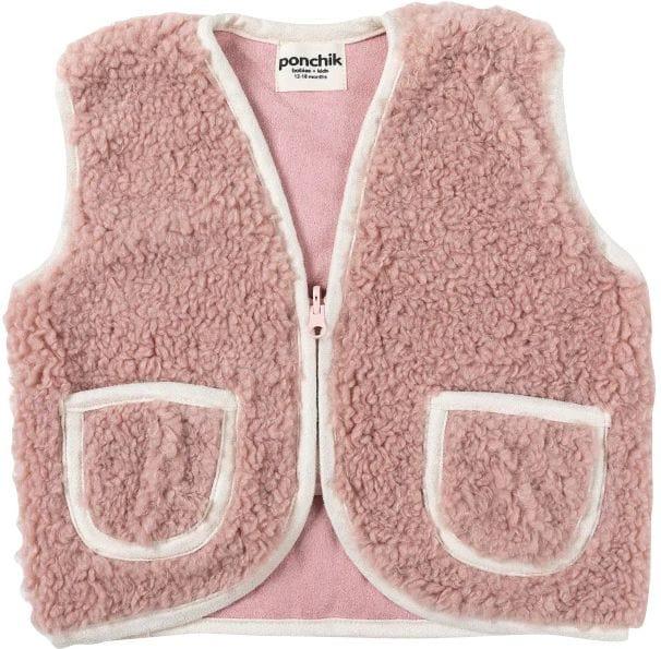 Ponchik Babies + Kids  Teddy Contrast Children's Vest with Trim (12 - 18M) - Strawberry Milk/Cream - Over Stock