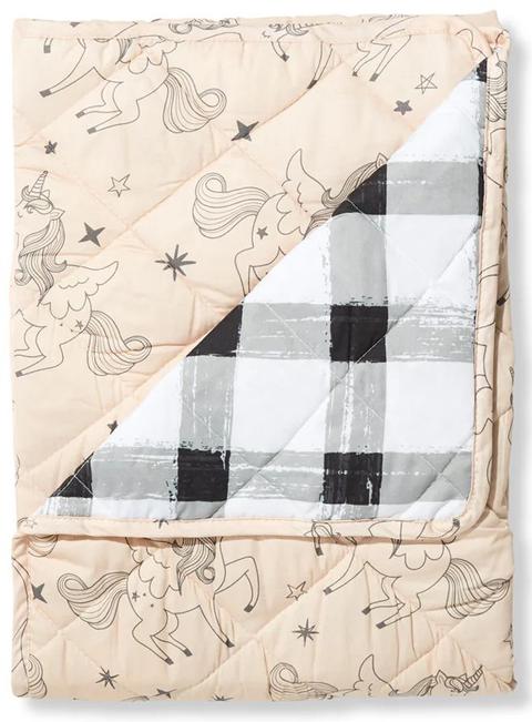 Sack Me  Cot Quilted Cover/Playmat - Unicorn/Grey Gingham - Over Stock