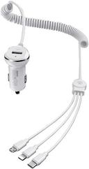 Remax  RCC225 Thunder 3-in-1 Spring Retractable Car Charger in White in Brand New condition