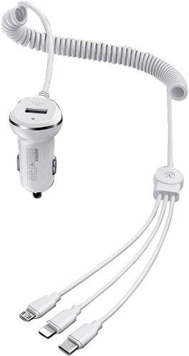 Remax  RCC225 Thunder 3-in-1 Spring Retractable Car Charger - White - Brand New