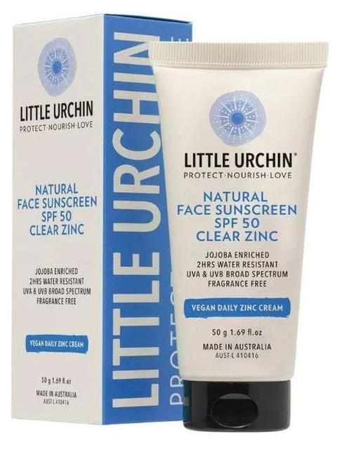Little Urchin  Natural Zinc Clear Sunscreen (50g) - White - Brand New
