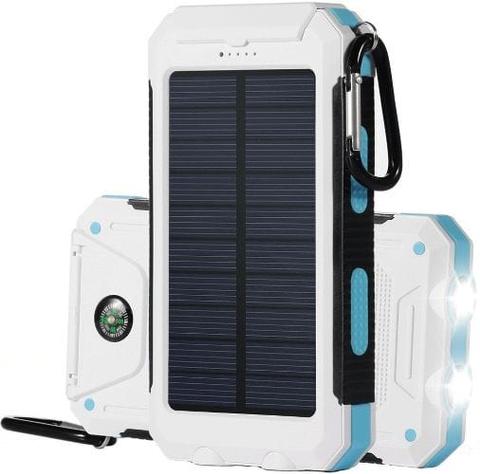 TODO  8000Mah Solar Power Bank Mobile Phone Usb Iphone Charger Led Torch - White/Blue - Brand New