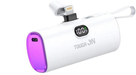 Tough On  Small Portable Charger Mini Power Bank with Built-in Cable (5000 mAh) - White - Brand New