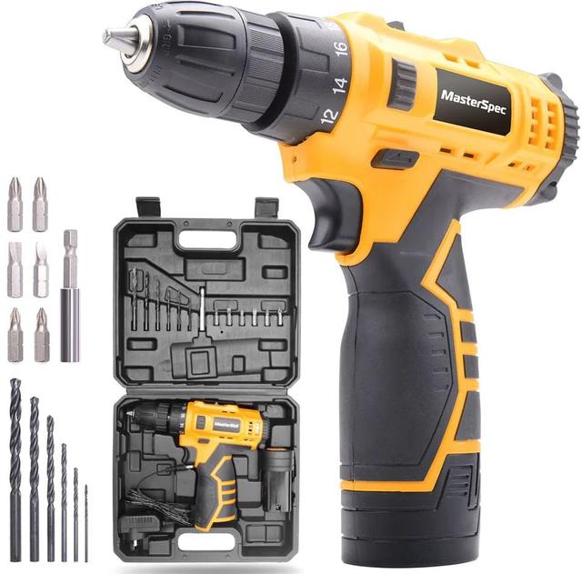 MasterSpec  12V Cordless Drill Driver Screwdriver Accessories w/ Battery Charger in Yellow/Black (Two Battery) in Brand New condition