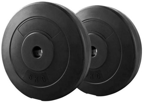 2 x 5KG Barbell Weight Plates Standard Home Gym Press Fitness Exercise Rubber - Black - Brand New