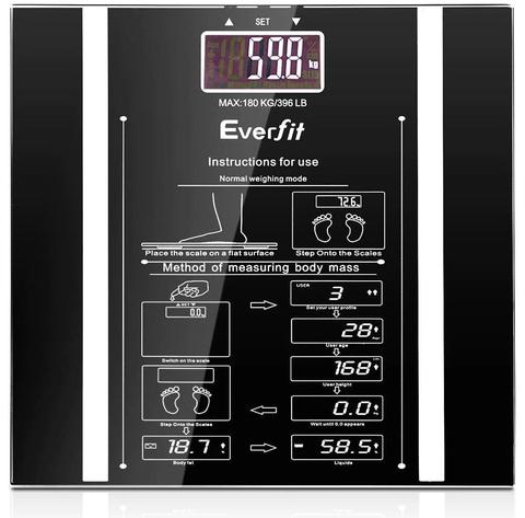 Everfit  Bathroom Scales Digital Body Fat Scale 180KG Electronic Monitor Tracker - Black - Brand New