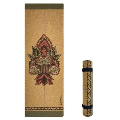 Zenvibes  Premium Cork Yoga Mat with Rubber Back (4.5mm) - Ethnic Mandala Green - Brand New