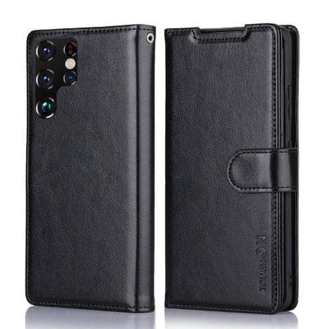 Tough On  Leather Flip Wallet Phone Case for Galaxy S22 Ultra (5G) - Black - Brand New