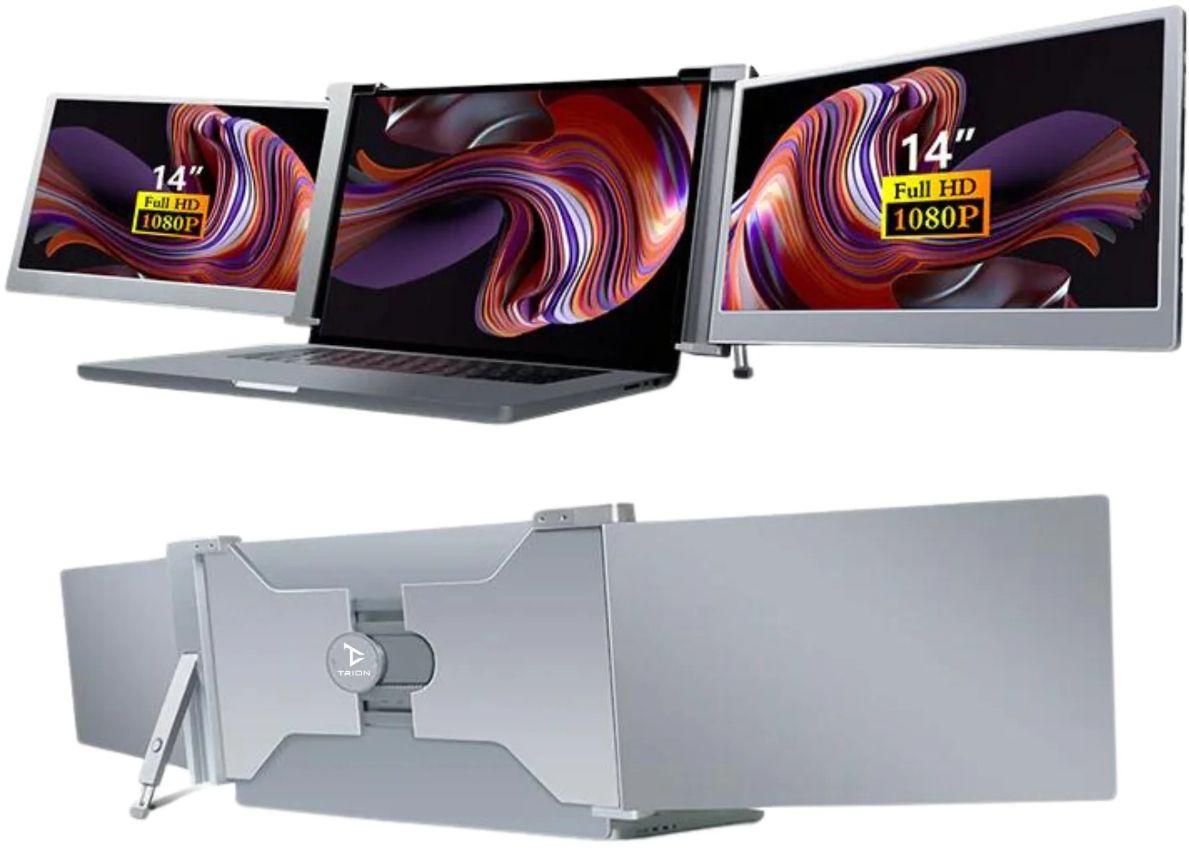 Tristar 14" Trifold Portable Monitor 1080P IPS FHD Laptop Screen Extender For Laptop - Space Grey - Brand New