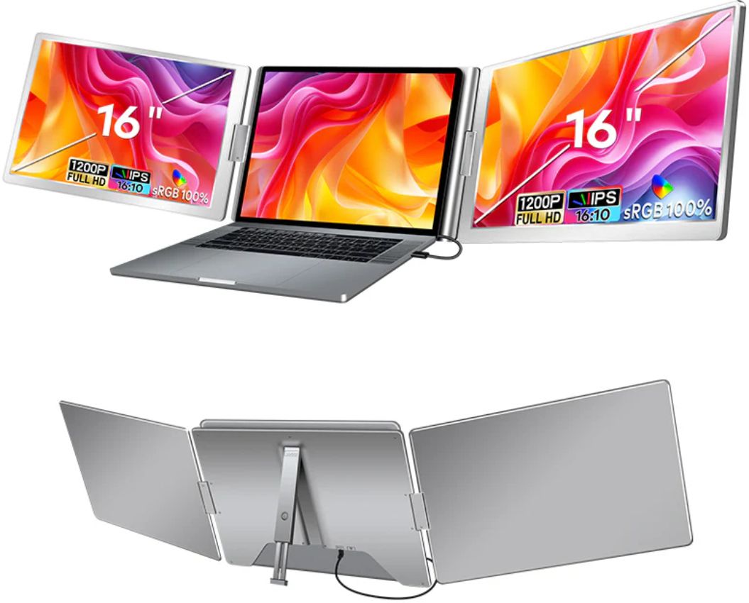 16" Trifold Portable Monitor 1080P IPS FHD Laptop Screen Extender For Laptop