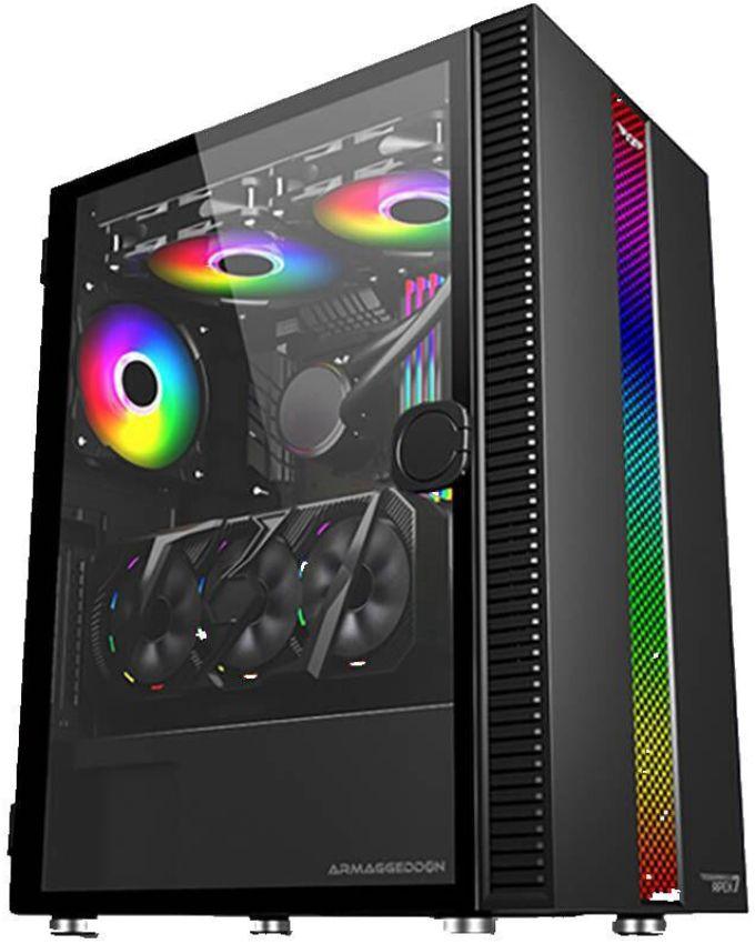 Armaggeddon  Tessaraxx Apex 7 RGB Strip Tempered Glass ATX Gaming PC Case - Black - Brand New