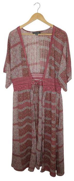 Autograph  Paisley Patterned Sheer Open Long Kimono 14 - Crimson - Excellent