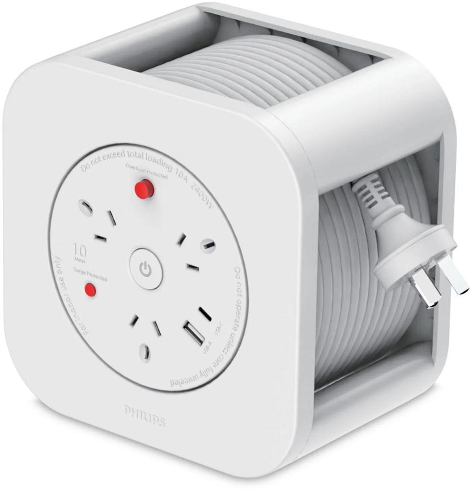 Philips  10m Cube Power Board Socket Strip Adapter 18W Wall Charger Surge - White - Brand New