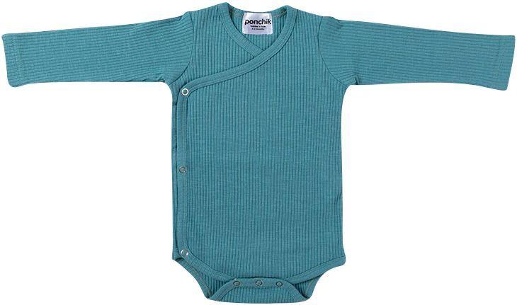 Ponchik Babies + Kids  Cotton Rib Wrap Baby Bodysuit (12 - 18M) - Turquoise - Over Stock