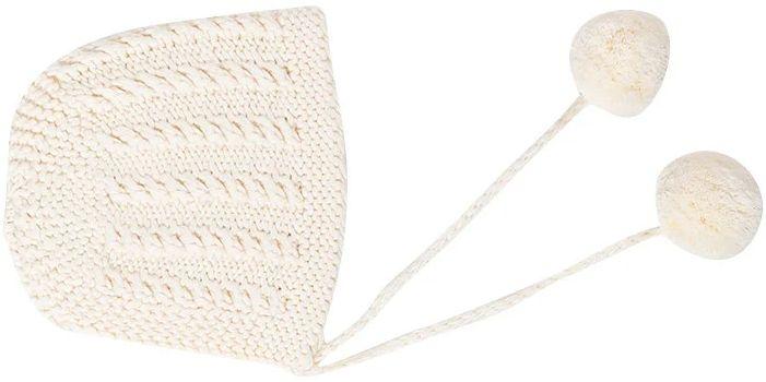 Ponchik Babies + Kids  Knitted Pom Pom Baby Bonnet Beanie (3 - 12M) - Buttermilk - Over Stock