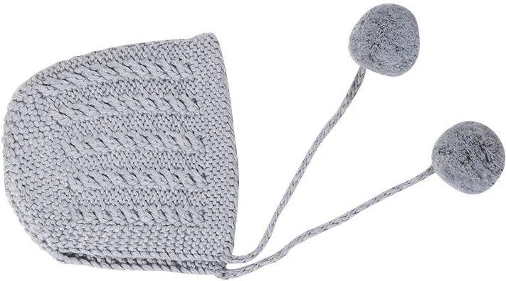 Ponchik Babies + Kids  Knitted Pom Pom Baby Bonnet Beanie (3 - 12M) - Fog - Over Stock