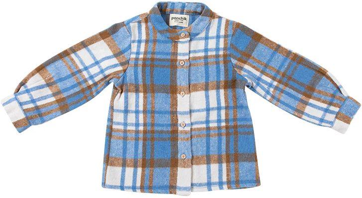 Ponchik Babies + Kids  Mandarin Collar Button Down Shirt (3 - 6M) - Blueberry Plaid - Over Stock