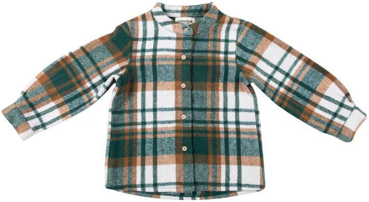 Ponchik Babies + Kids  Mandarin Collar Button Down Shirt (5 Years Old) - Pear Plaid - Over Stock