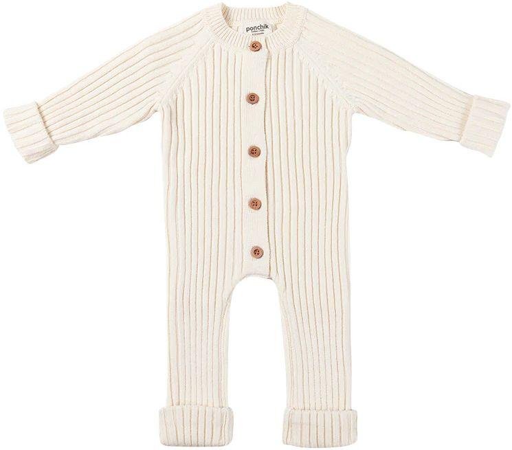 Ponchik Babies + Kids  Ribbed Button Front Baby Onesie (6 - 12M) - Buttermilk - Over Stock