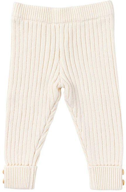 Ponchik Babies + Kids  Ribbed Knit Button Cuff Leggings (2 Years Old) - Buttermilk - Over Stock