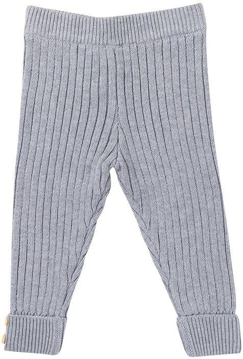 Ponchik Babies + Kids  Ribbed Knit Button Cuff Leggings (2 Years Old) - Fog - Over Stock