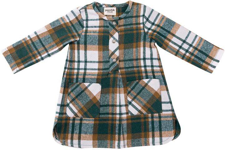 Ponchik Babies + Kids  Shift Pocket Button Down Dress (6 - 12M) - Pear Plaid - Over Stock
