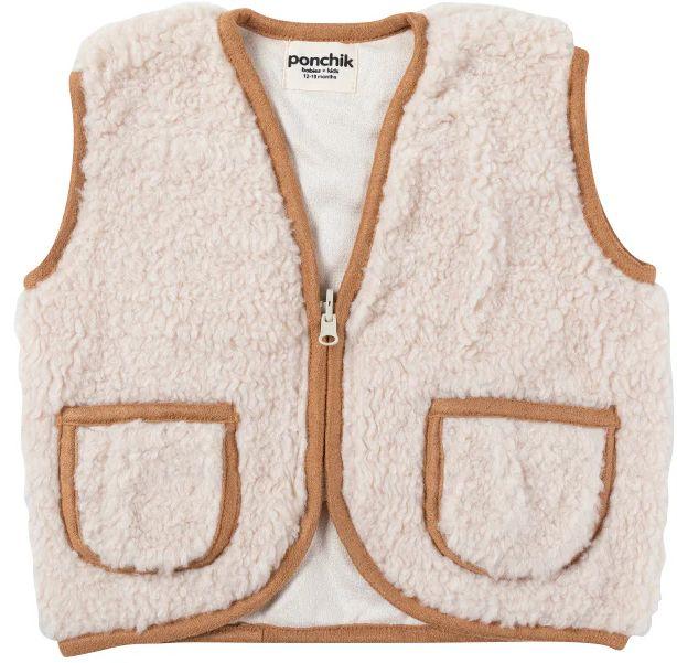 Ponchik Babies + Kids  Teddy Contrast Children's Vest with Trim (3 - 6M) - Buttermilk/Tan - Over Stock