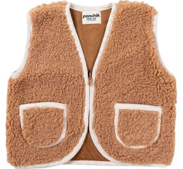 Ponchik Babies + Kids  Teddy Contrast Children's Vest with Trim (0 - 3M) - Gingerbread/Cream - Over Stock