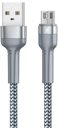 Remax  RC-124m Jany Series Micro USB Braided Data Cable 2.4A (1M) - Silver - Brand New