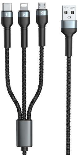 Remax RC-124th Jany Series 3-in-1 Charging Cable 3.1A (1.2M) - Black - Brand New