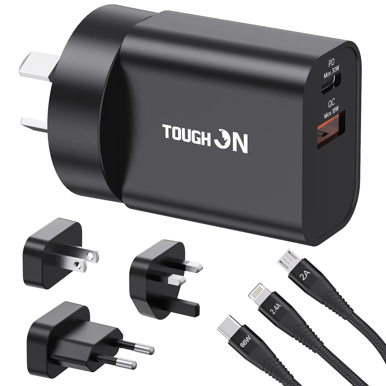 Tough on 30W Dual Port Universal Travel Fast Wall Charger with Cable