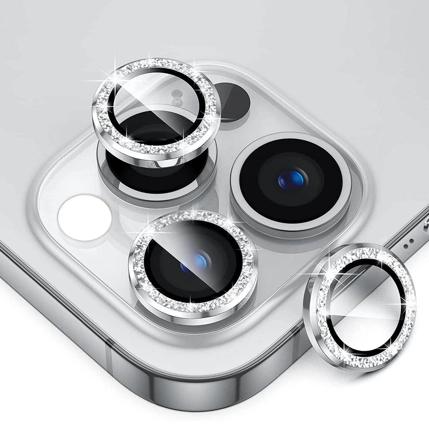 Tough On Camera Lens Protector Tempered Glass Individual Ring for iPhone 16 Pro Max - Silver Diamond - Brand New