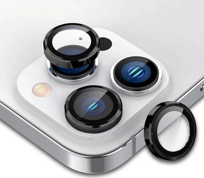 Tough On Tempered Glass Individual Glossy Ring Camera Lens Protector for iPhone 15 Pro Max - Glossy Black - Brand New