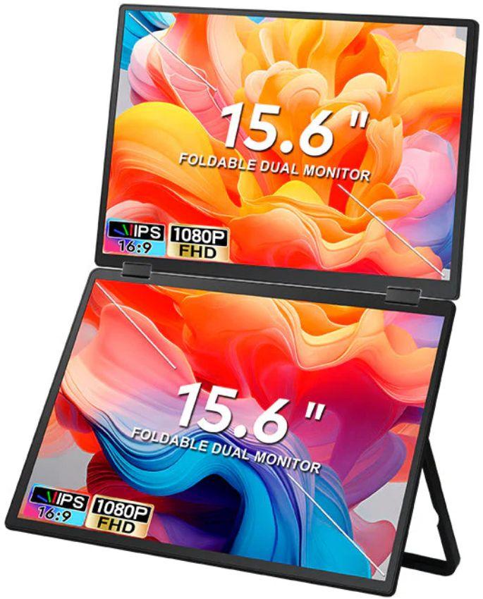 Trion 15.6" Full HD Foldable Dual Portable Monitor Plug and Play Screen Extender