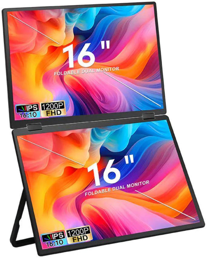 Trion 16-inch Full HD Foldable Dual Portable Monitor Plug and Play Screen Extender