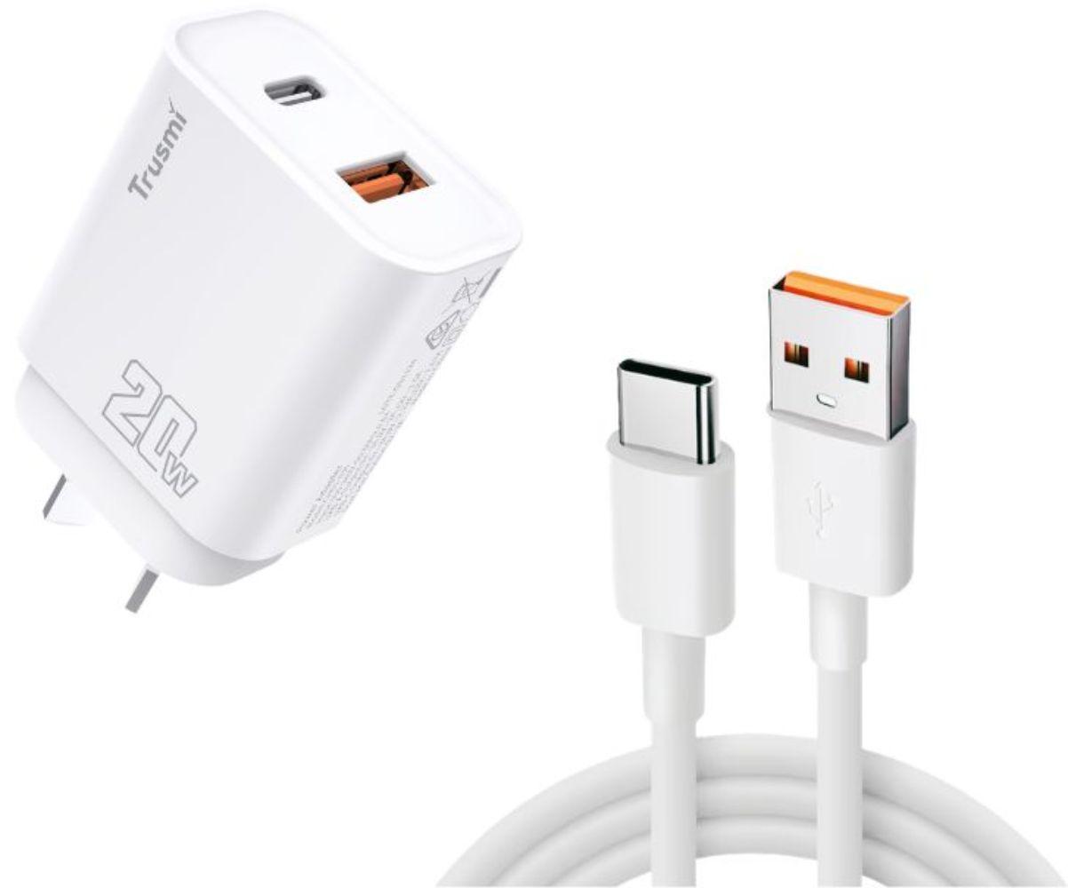 Trusmi RBL Charge Pack 20W Charger Adapter with USB-A to USB-C Charging Cable