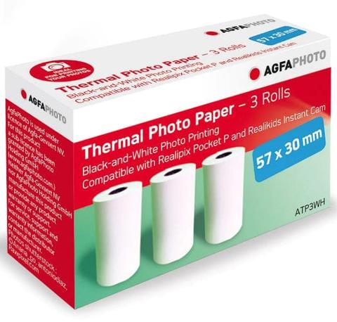 Agfaphoto  Realipix 3 Rolls Black White Thermal Printer Paper Fits Realipix P Pocket Printer ATP3WH - White - Brand New